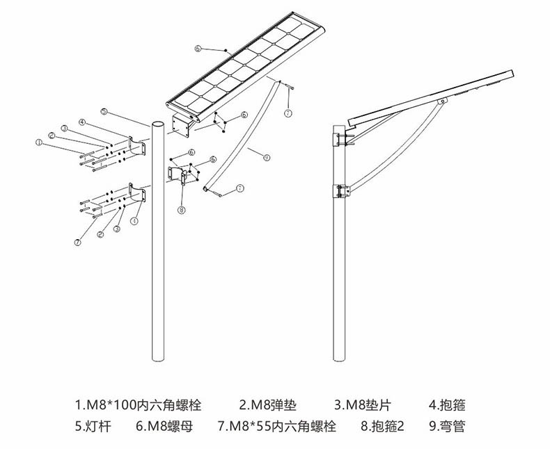 东莞51漫画APP下载汅API免费新版华为下载入口照明抱箍式一体化LED太阳能路灯安装示意图