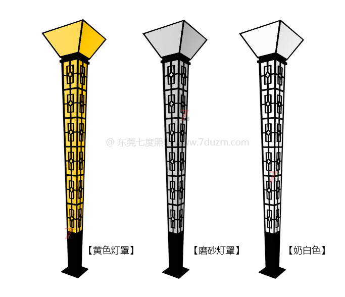 3米-5米高方椎体现代新中式动漫画在线无限制免费看柱3种(黄色、半透明磨砂、奶白色)亚克力透光灯罩颜色效果图